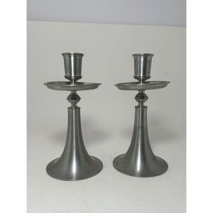 Royal Selangor Pewter Candlestick Holders‎ Pair Flared Trumpet Base Silver Tone